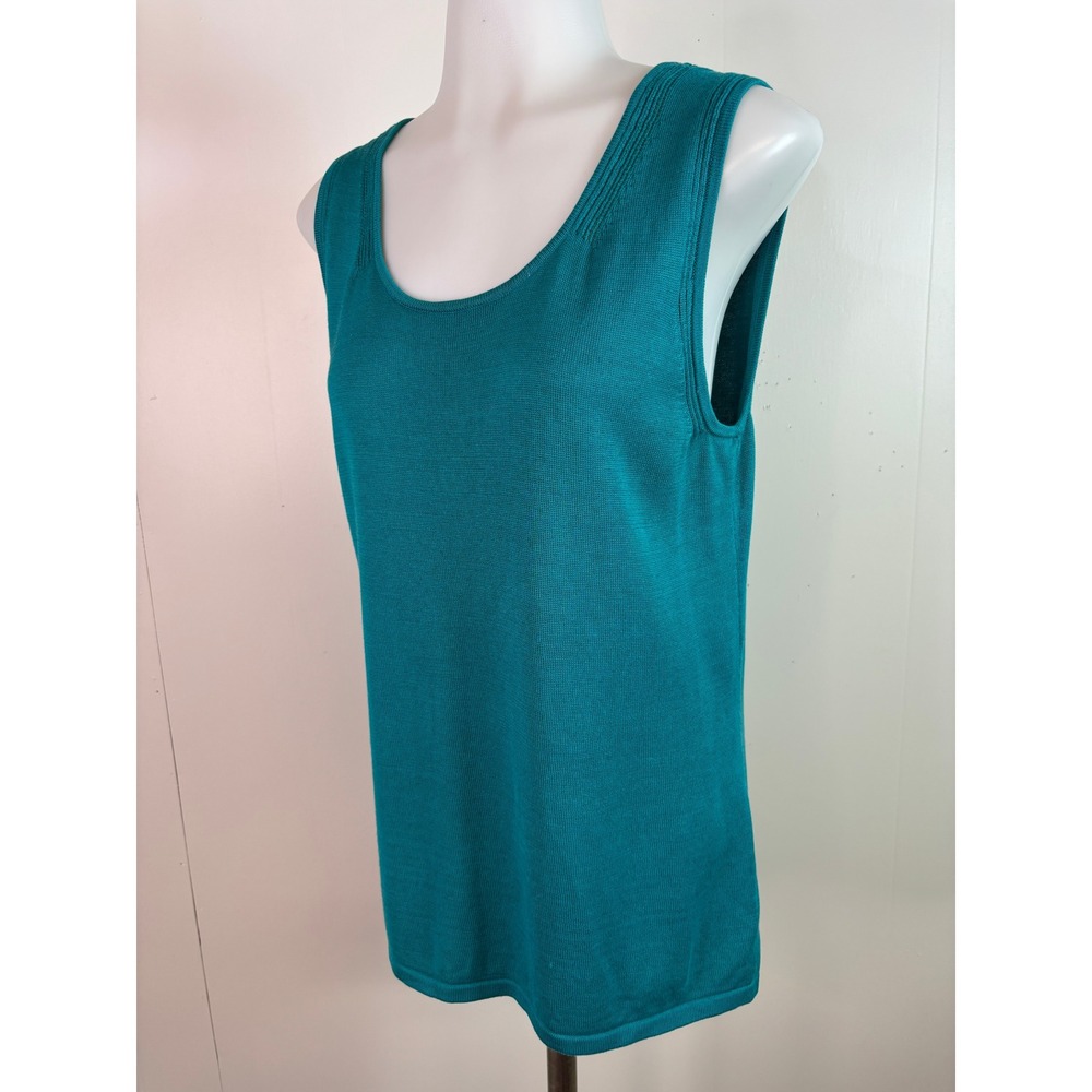 Coldwater Creek Tank Top Large Teal Silk Cotton Blend Knit Scoop Neck Women - Picture 3 of 10